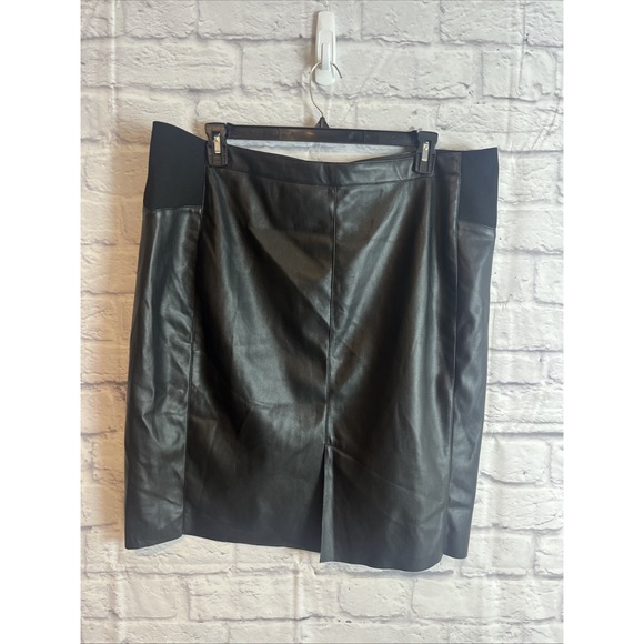 Vero Moda NWT Black Faux Leather Knee Length  Plus Friendly Party Skirt Size 18 - Picture 4 of 8